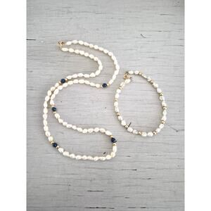 14K Gold Lapis Lazuli Seed Pearl and Bracelet Set